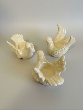 Pearlized Ceramic Dove Bird Candle Holders Votive Planters - Set of 3